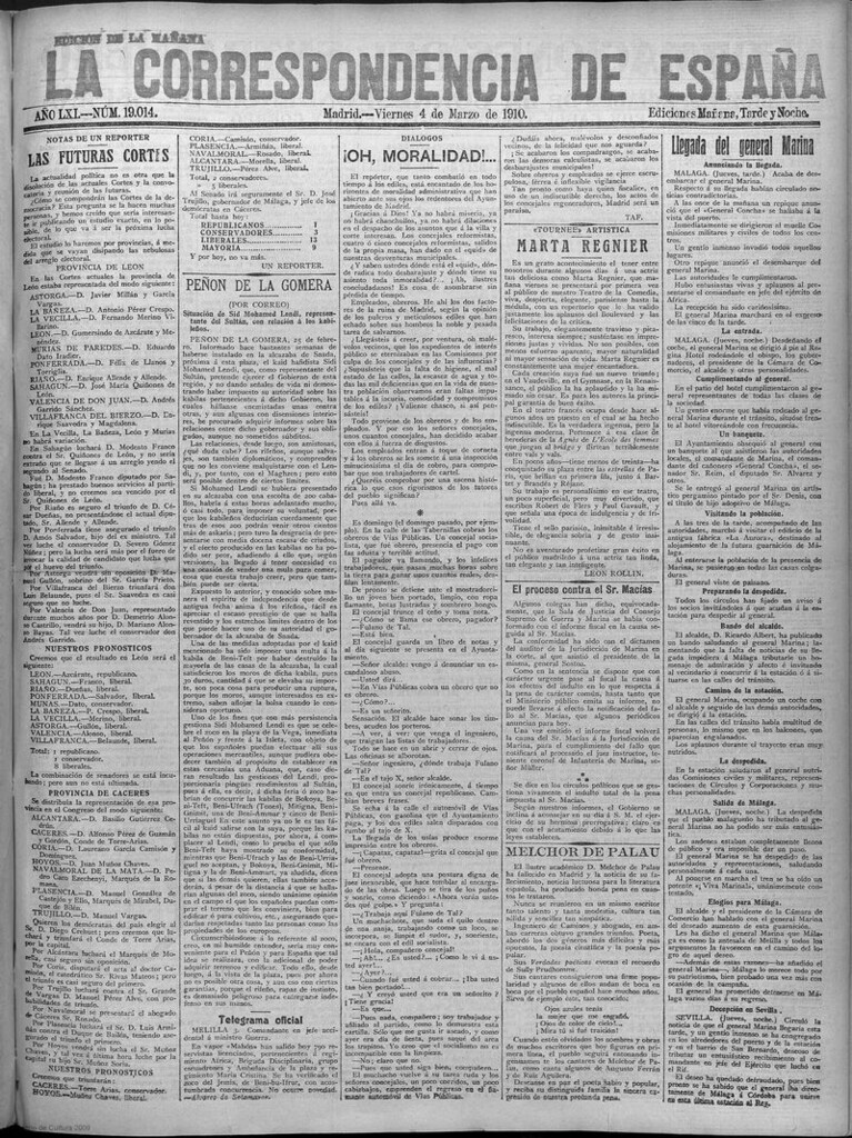 Miniatura de La Correspondencia de España del 4 de marzo de 1910 (edición de la mañana)