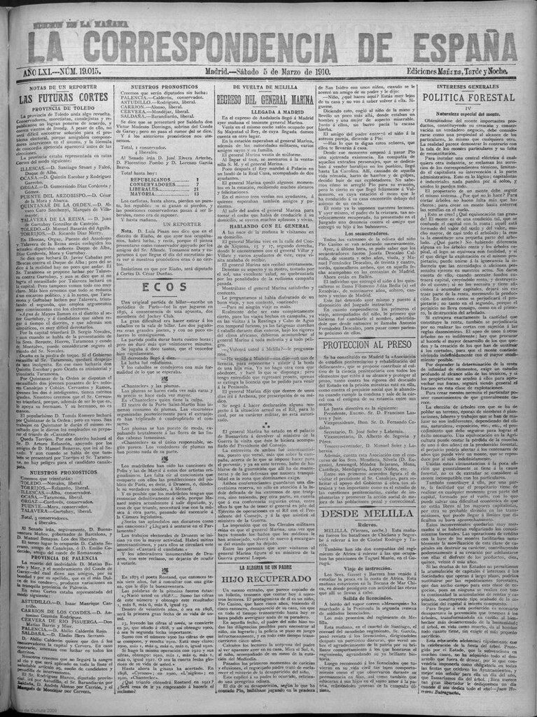 Miniatura de La Correspondencia de España del 5 de marzo de 1910 (edición de la mañana)
