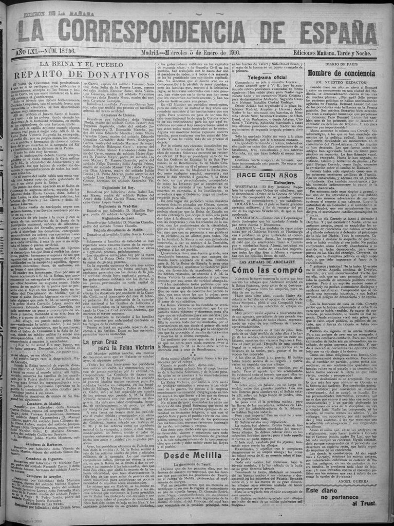 Miniatura de La correspondencia de España del 5 de enero de 1910 (edición de la mañana)