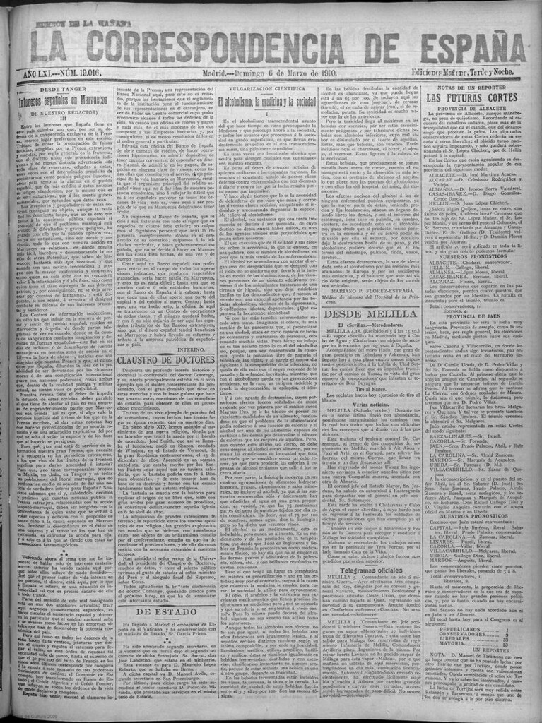 Miniatura de La Correspondencia de España del 6 de marzo de 1910 (edición de la mañana)