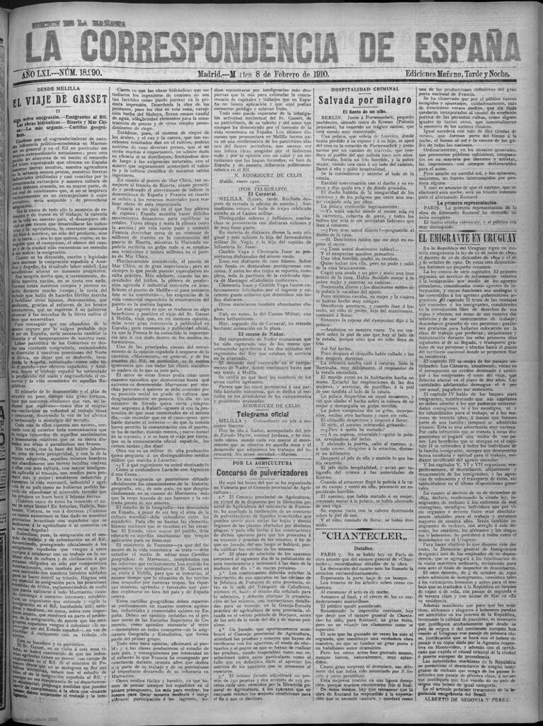 Miniatura de La Correspondencia de España del 8 de febrero de 1910 (edición de la mañana)