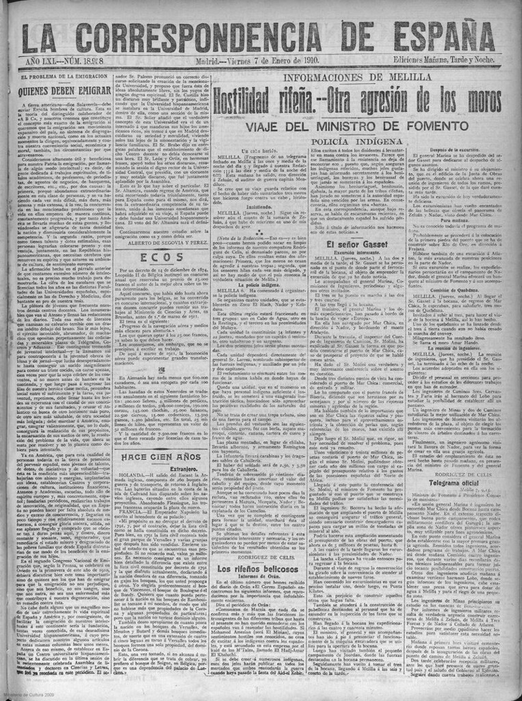 Miniatura de La correspondencia de España del 7 de enero de 1910