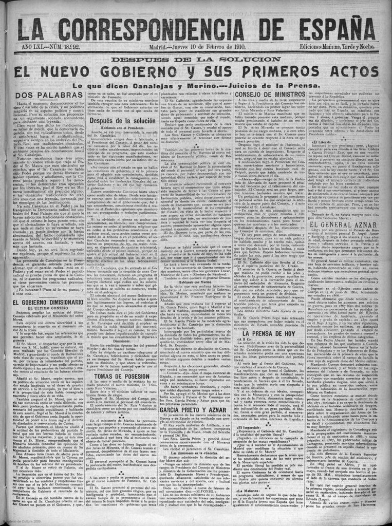 Miniatura de La Correspondencia de España del 10 de febrero de 1910