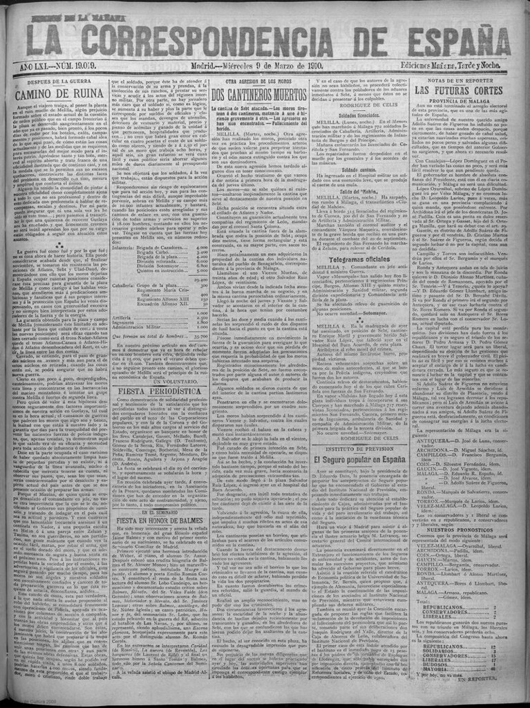 Miniatura de La Correspondencia de España del 9 de marzo de 1910 (edición de la mañana)