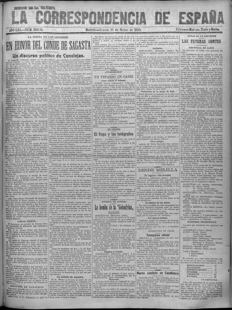 Miniatura de La Correspondencia de España del 10 de marzo de 1910 (edición de la mañana)