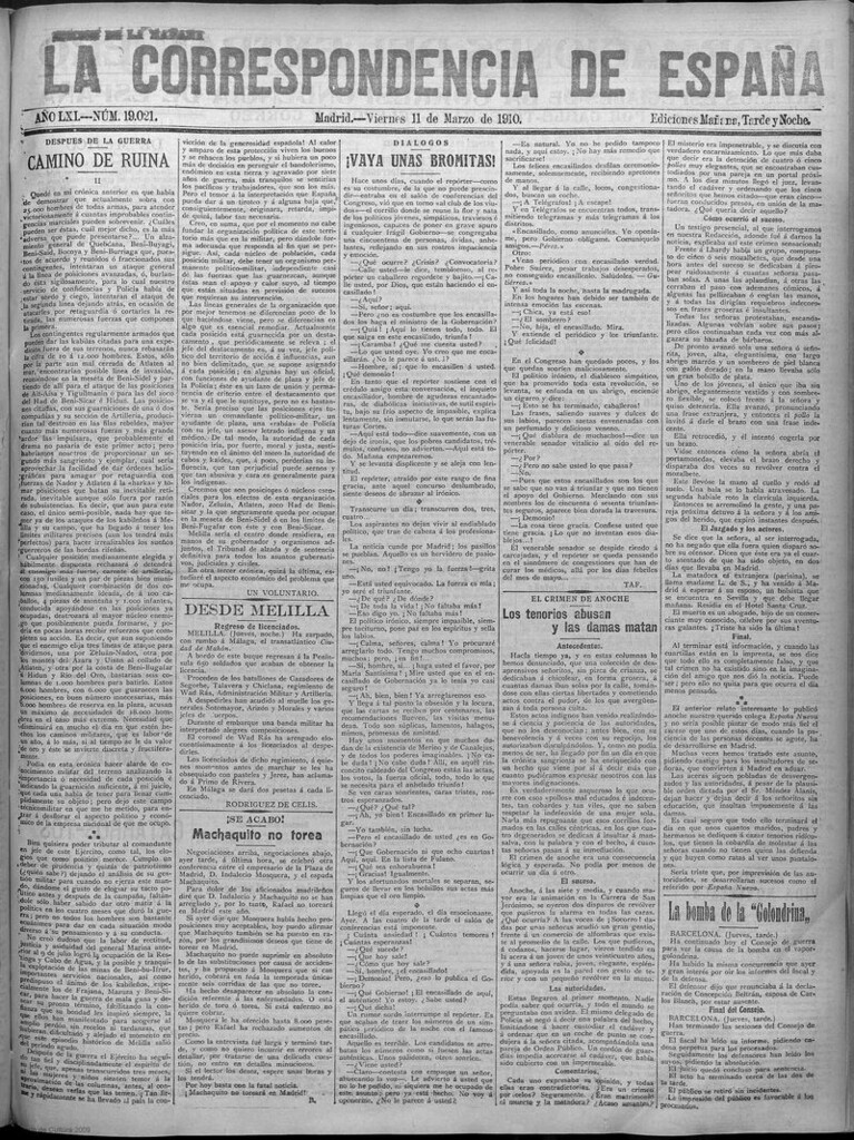 Miniatura de La Correspondencia de España del 11 de marzo de 1910 (edición de la mañana)