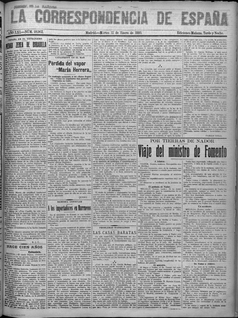 Miniatura de La correspondencia de España del 11 de enero de 1910 (edición de la mañana)