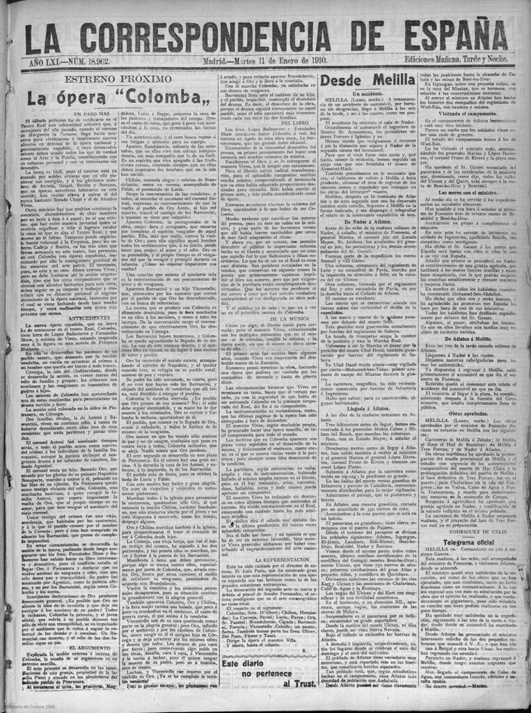 Miniatura de La correspondencia de España del 11 de enero de 1910