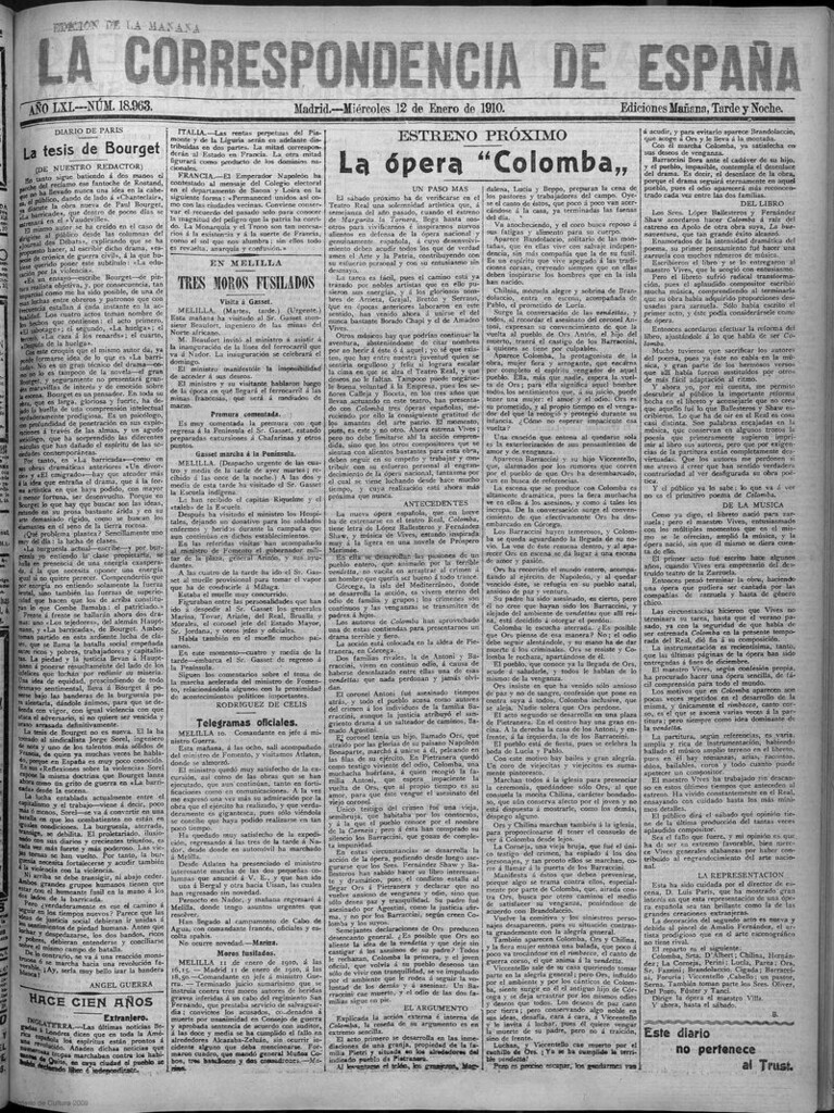 Miniatura de La correspondencia de España del 12 de enero de 1910 (edición de la mañana)