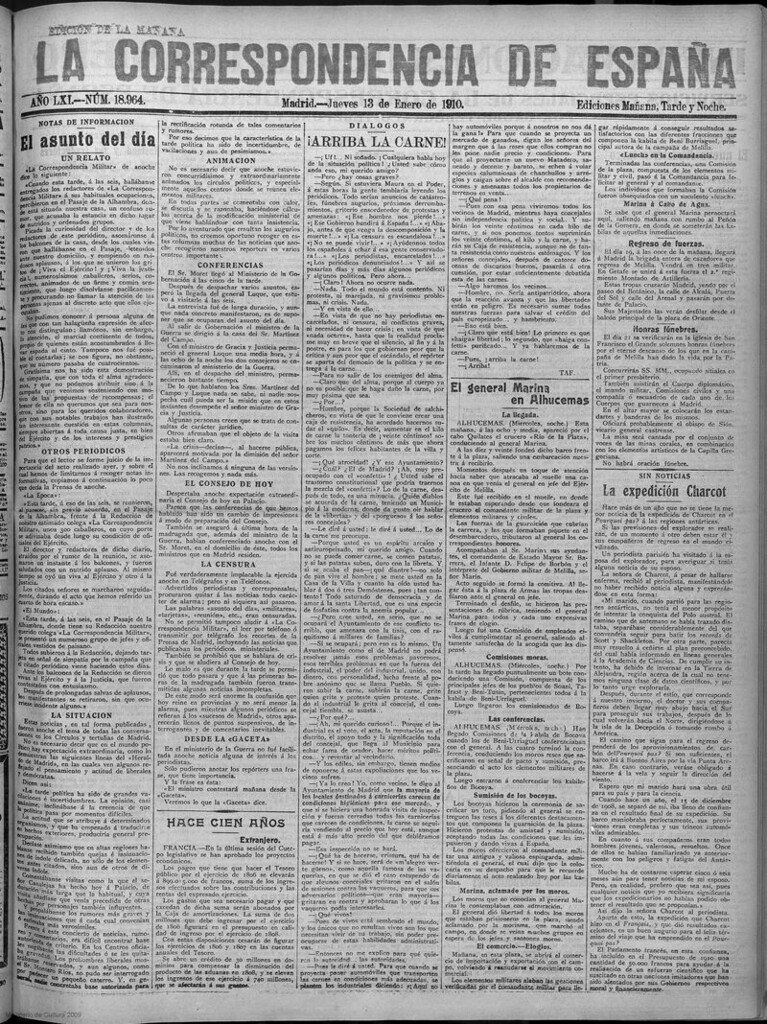 Miniatura de La correspondencia de España del 13 de enero de 1910 (edición de la mañana)