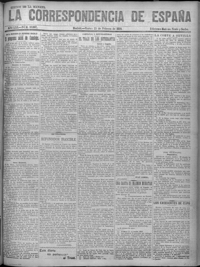 Miniatura de La Correspondencia de España del 15 de febrero de 1910 (edición de la mañana)
