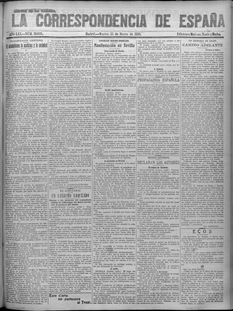 Miniatura de La Correspondencia de España del 15 de marzo de 1910 (edición de la mañana)
