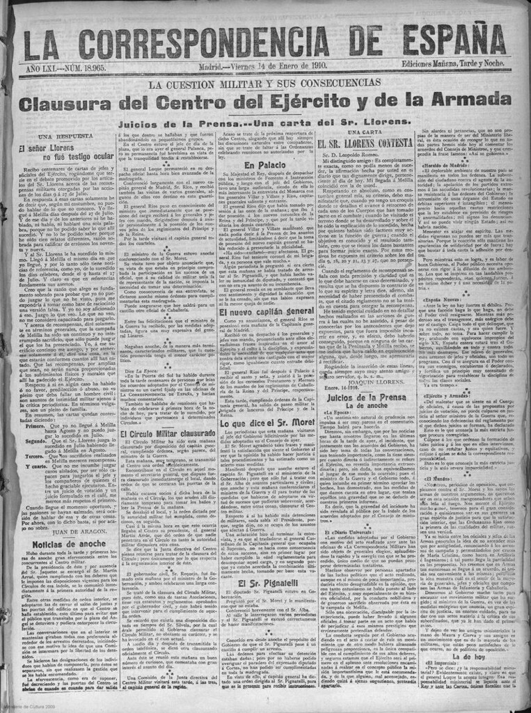 Miniatura de La correspondencia de España del 14 de enero de 1910