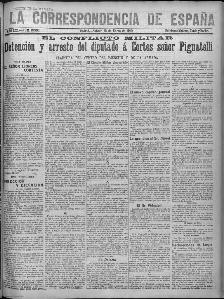 Miniatura de La correspondencia de España del 15 de enero de 1910 (edición de la mañana)