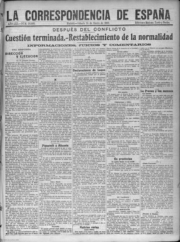 Miniatura de La correspondencia de España del 15 de enero de 1910