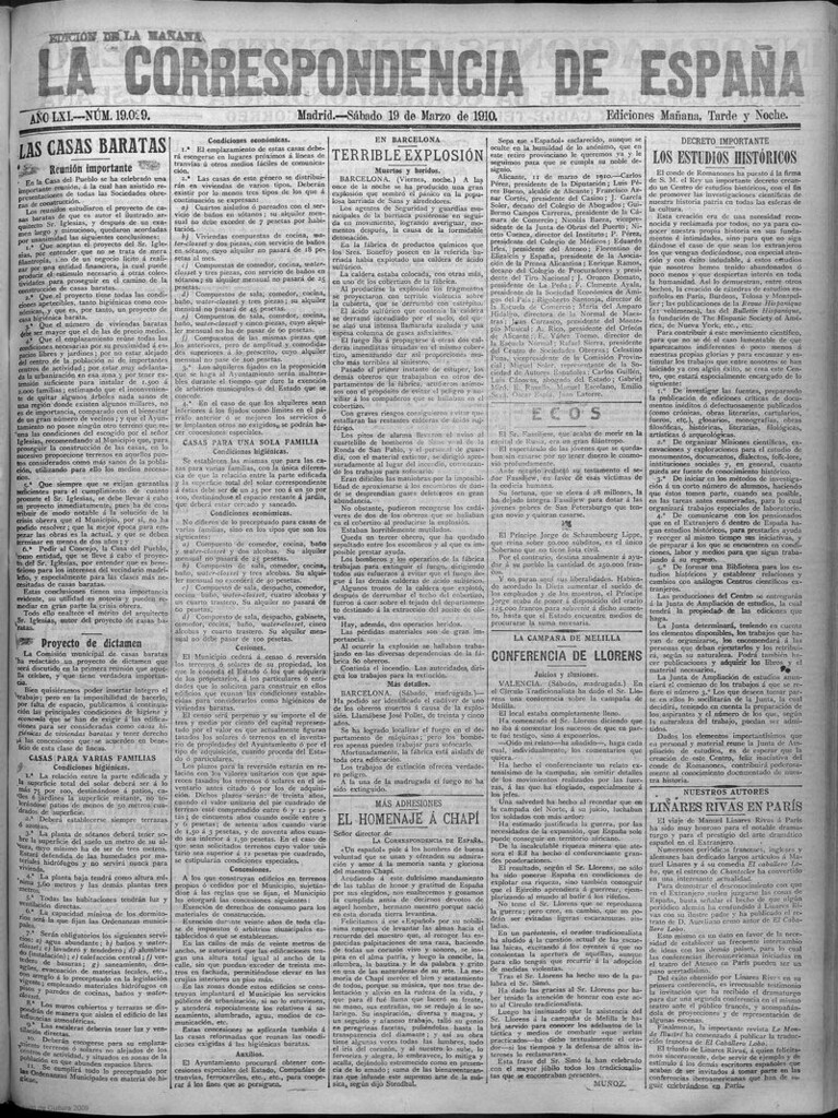 Miniatura de La Correspondencia de España del 19 de marzo de 1910 (edición de la mañana)