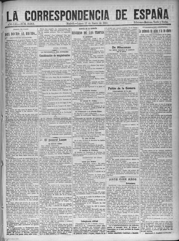 Miniatura de La correspondencia de España del 17 de enero de 1910