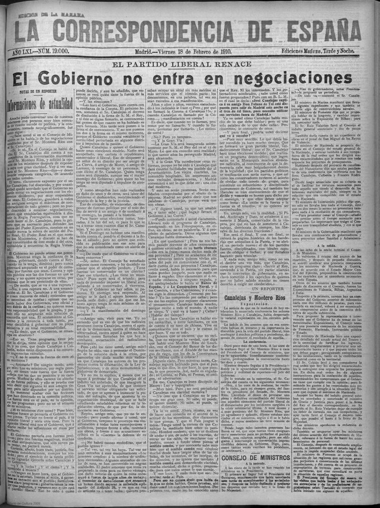 Miniatura de La Correspondencia de España del 18 de febrero de 1910 (edición de la mañana)