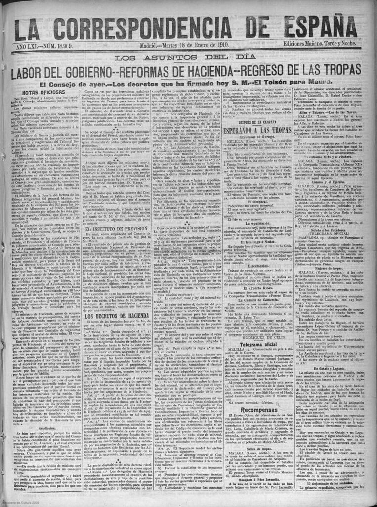 Miniatura de La correspondencia de España del 18 de enero de 1910