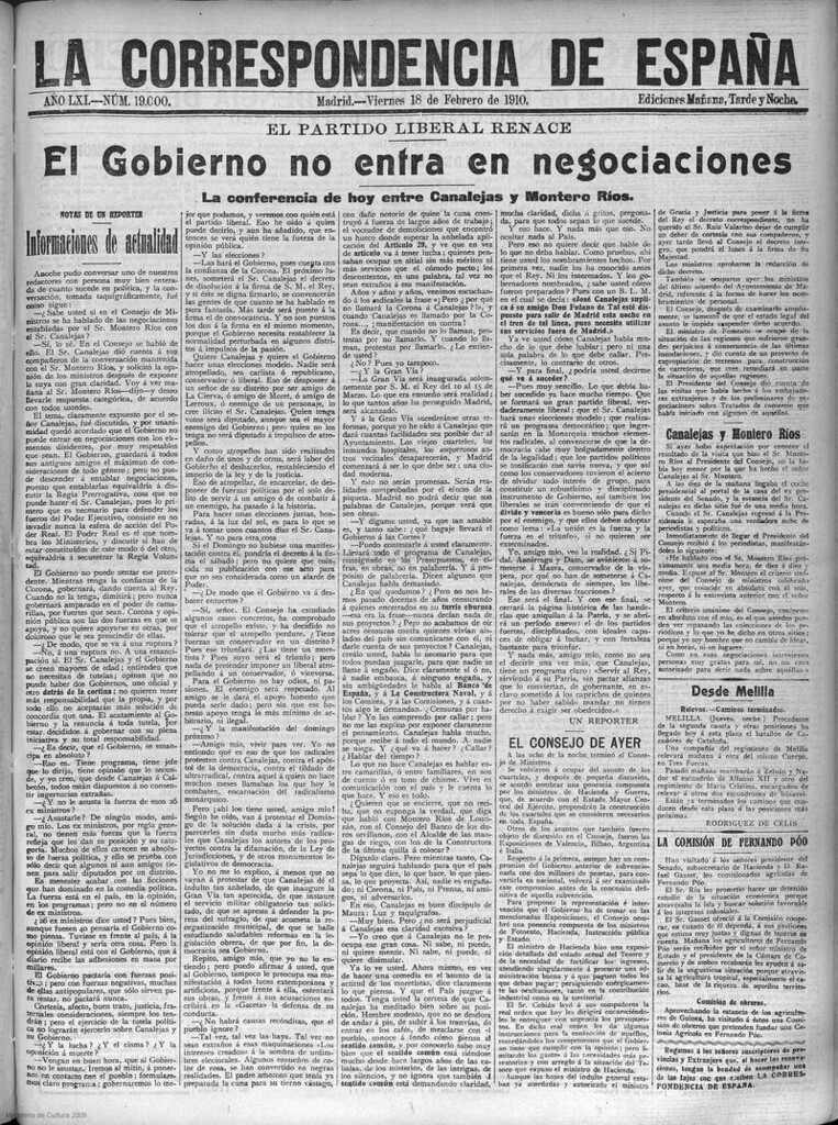 Miniatura de La Correspondencia de España del 18 de febrero de 1910