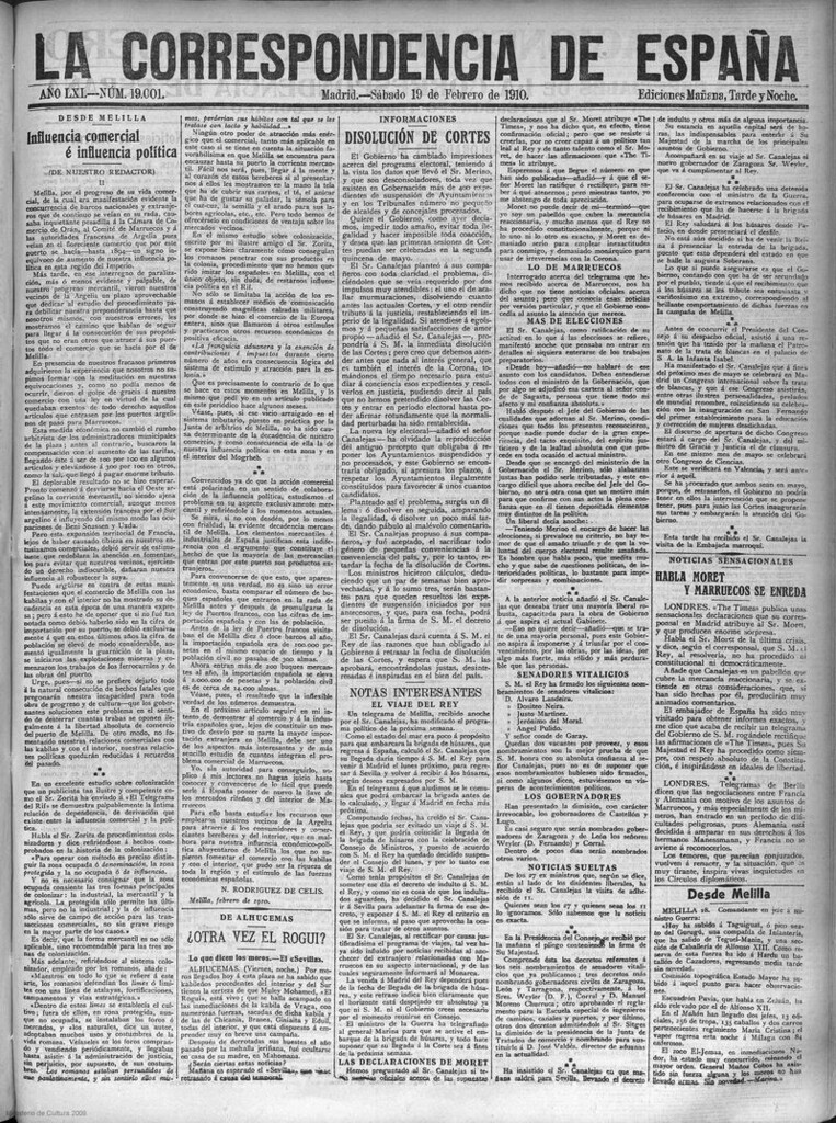 Miniatura de La Correspondencia de España del 19 de febrero de 1910