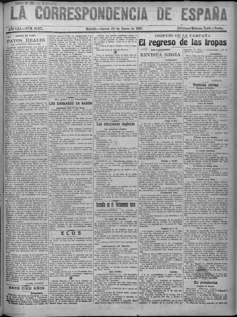 Miniatura de La correspondencia de España del 20 de enero de 1910 (edición de la mañana)