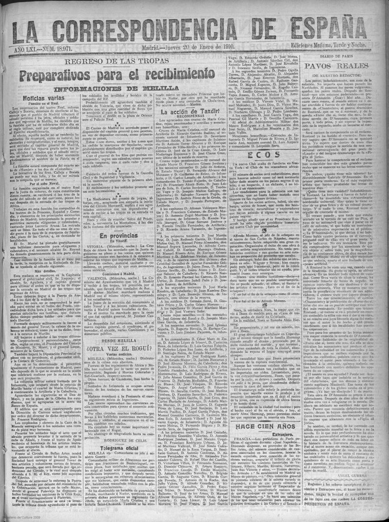 Miniatura de La correspondencia de España del 20 de enero de 1910