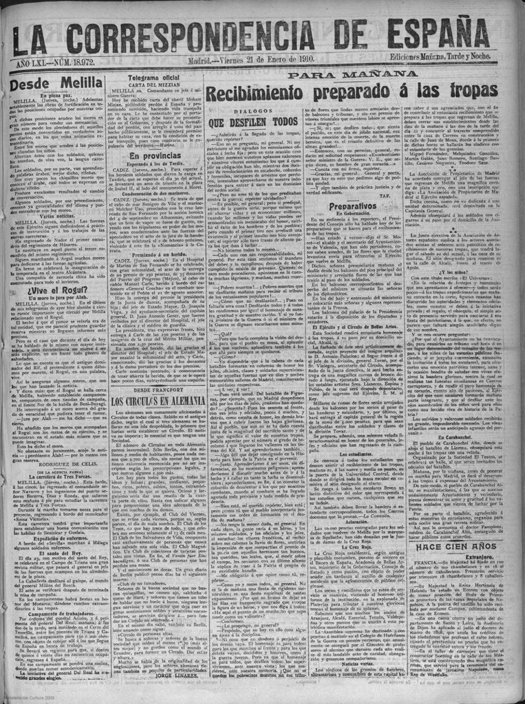 Miniatura de La correspondencia de España del 21 de enero de 1910