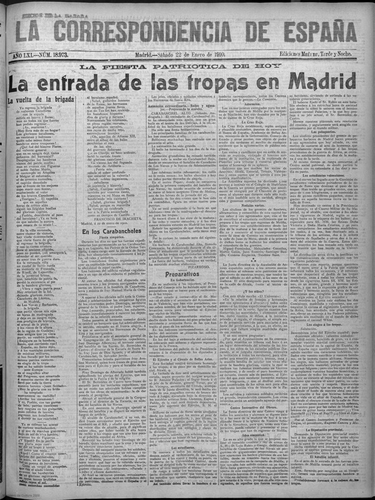 Miniatura de La correspondencia de España del 22 de enero de 1910 (Edición de la mañana)