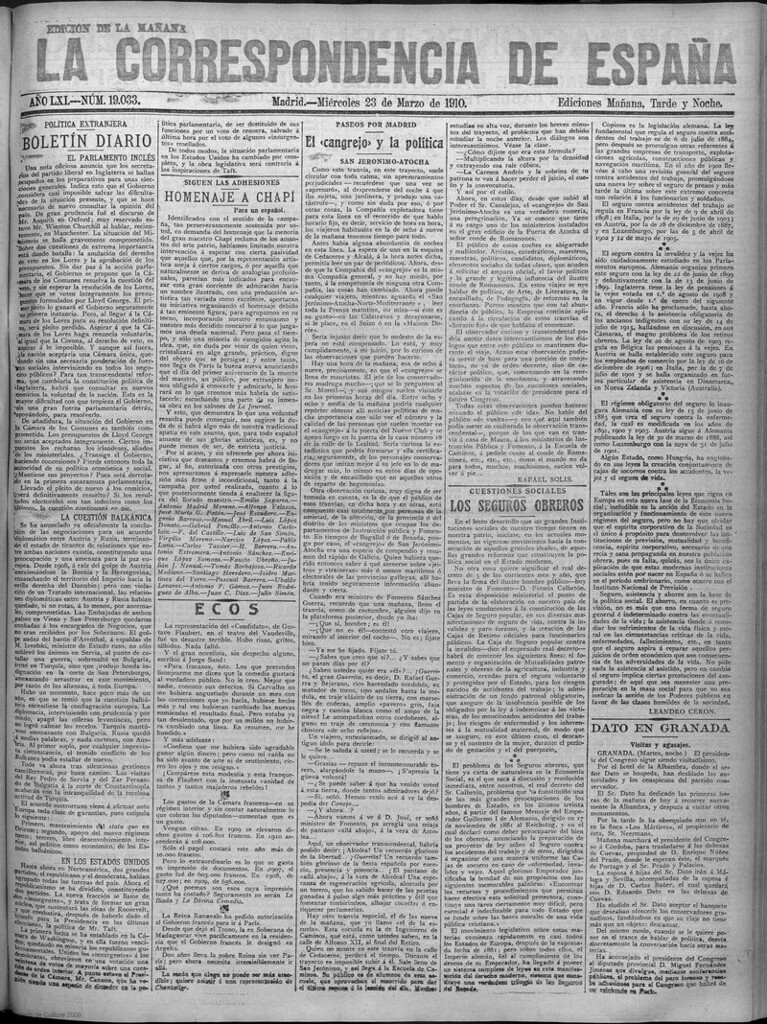 Miniatura de La Correspondencia de España del 23 de marzo de 1910 (edición de la mañana)