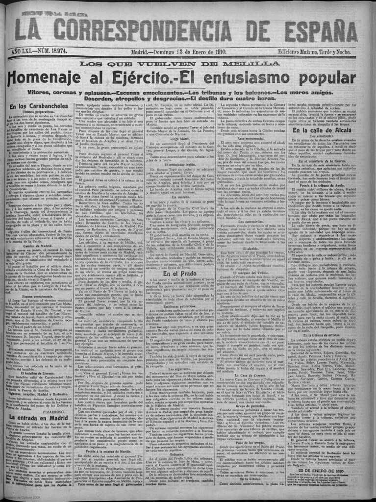 Miniatura de La correspondencia de España del 23 de enero de 1910 (edición de la mañana)