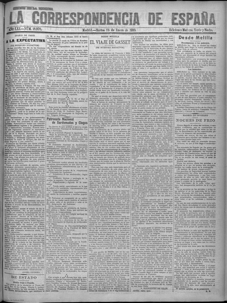 Miniatura de La correspondencia de España del 25 de enero de 1910 (edición de la mañana)