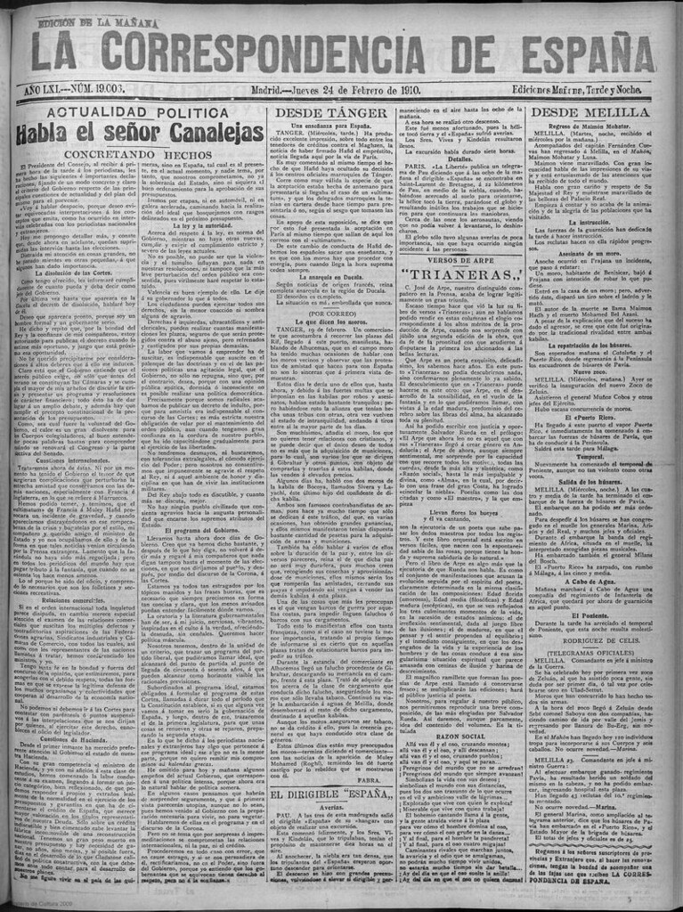 Miniatura de La Correspondencia de España del 24 de febrero de 1910 (edición de la mañana)