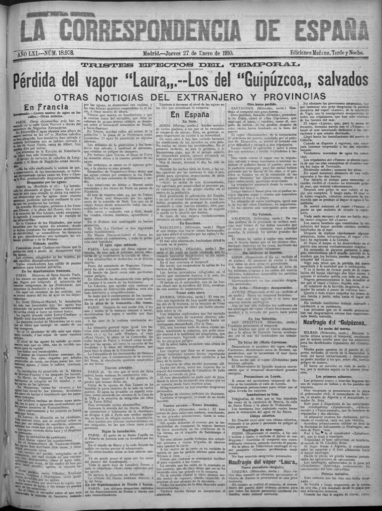 Miniatura de La correspondencia de España del 27 de enero de 1910 (edición de la mañana)