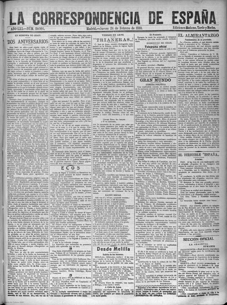 Miniatura de La Correspondencia de España del 24 de febrero de 1910