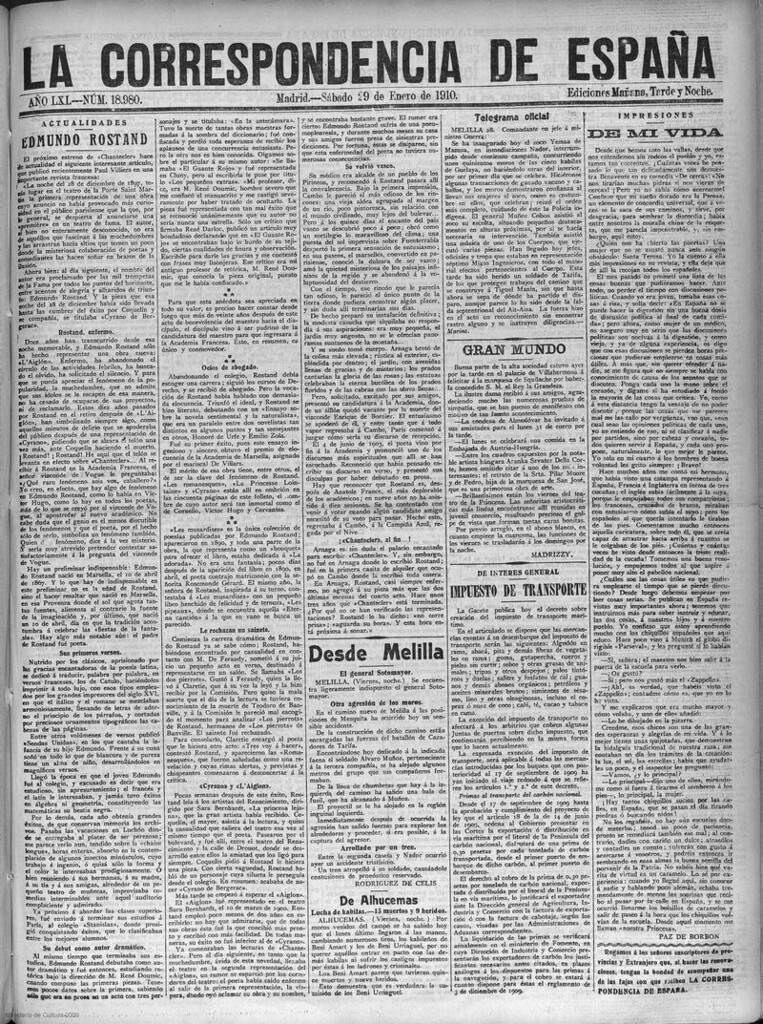 Miniatura de La correspondencia de España del 29 de enero de 1910