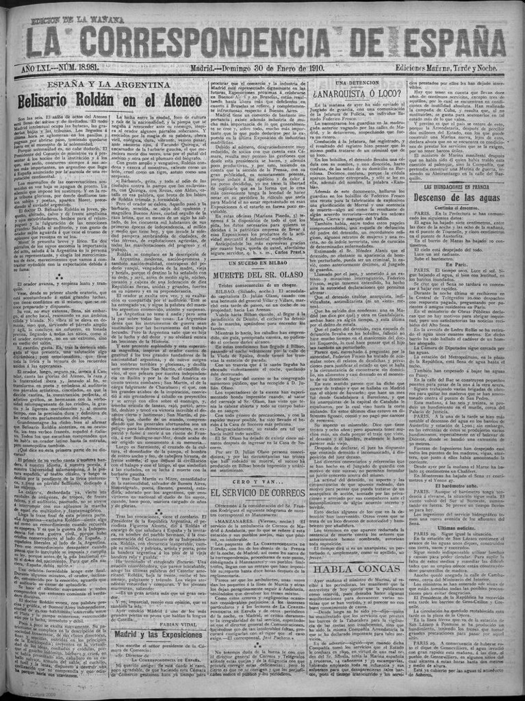Miniatura de La Correspondencia de España del 30 de enero de 1910 (edición de la mañana)