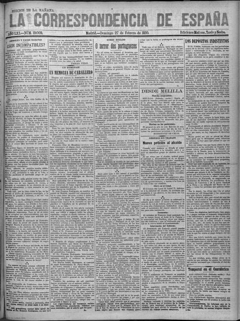 Miniatura de La Correspondencia de España del 27 de febrero de 1910 (edición de la mañana)