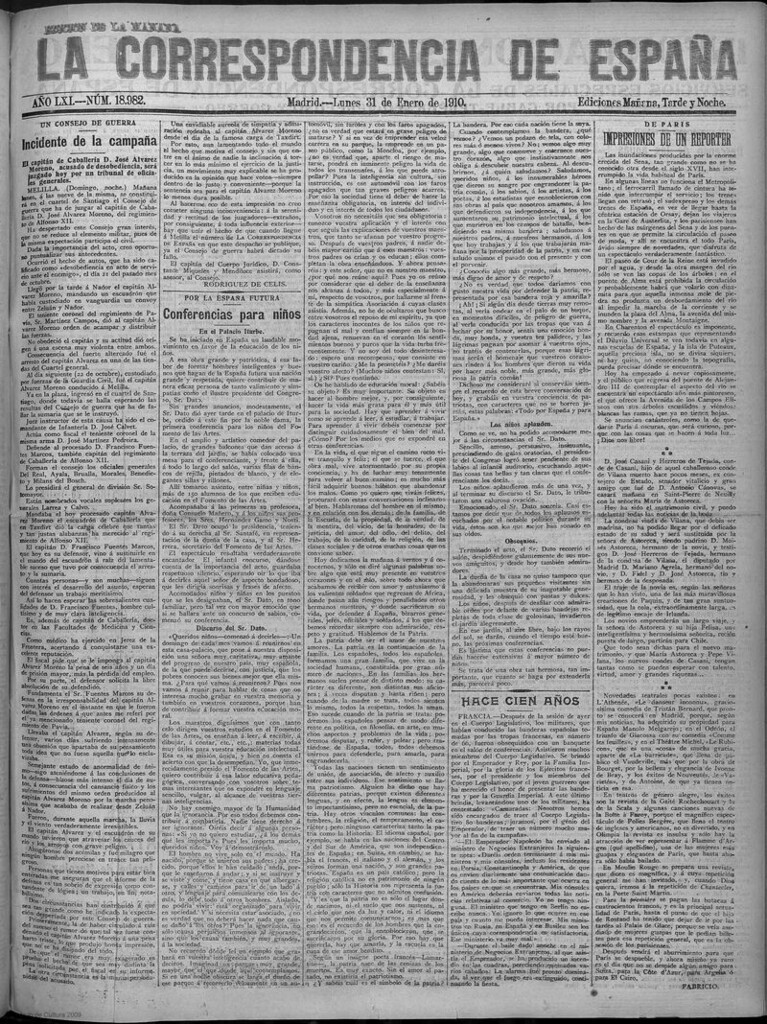 Miniatura de La Correspondencia de España del 31 de enero de 1910 (edición de la mañana)