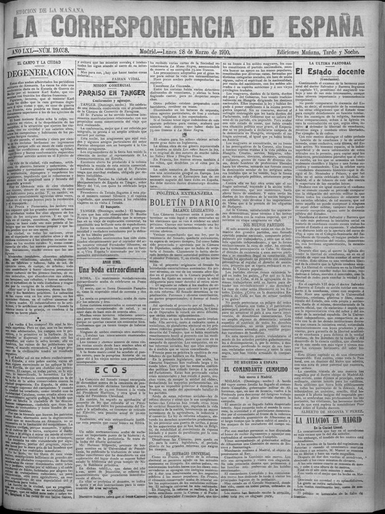 Miniatura de La Correspondencia de España del 28 de marzo de 1910 (edición de la mañana)