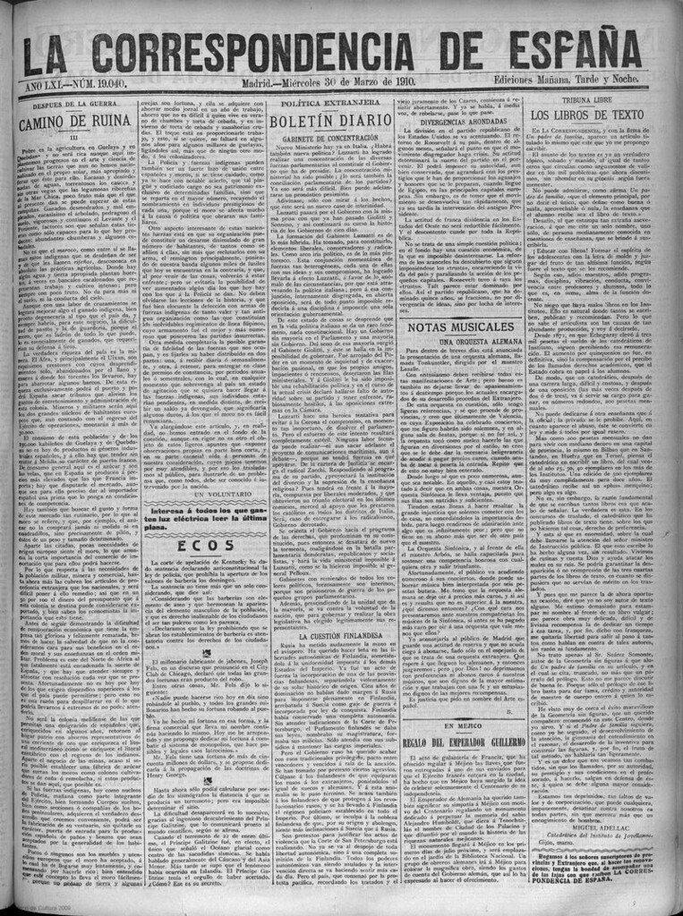 Miniatura de La Correspondencia de España del 30 de marzo de 1910