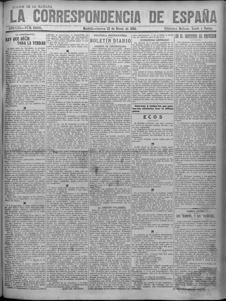 Miniatura de La Correspondencia de España del 31 de marzo de 1910 (edición de la mañana)