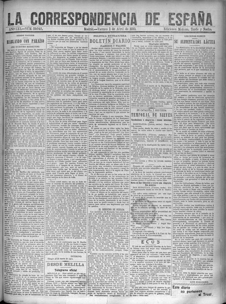 Miniatura de La Correspondencia de España del 1 de abril de 1910