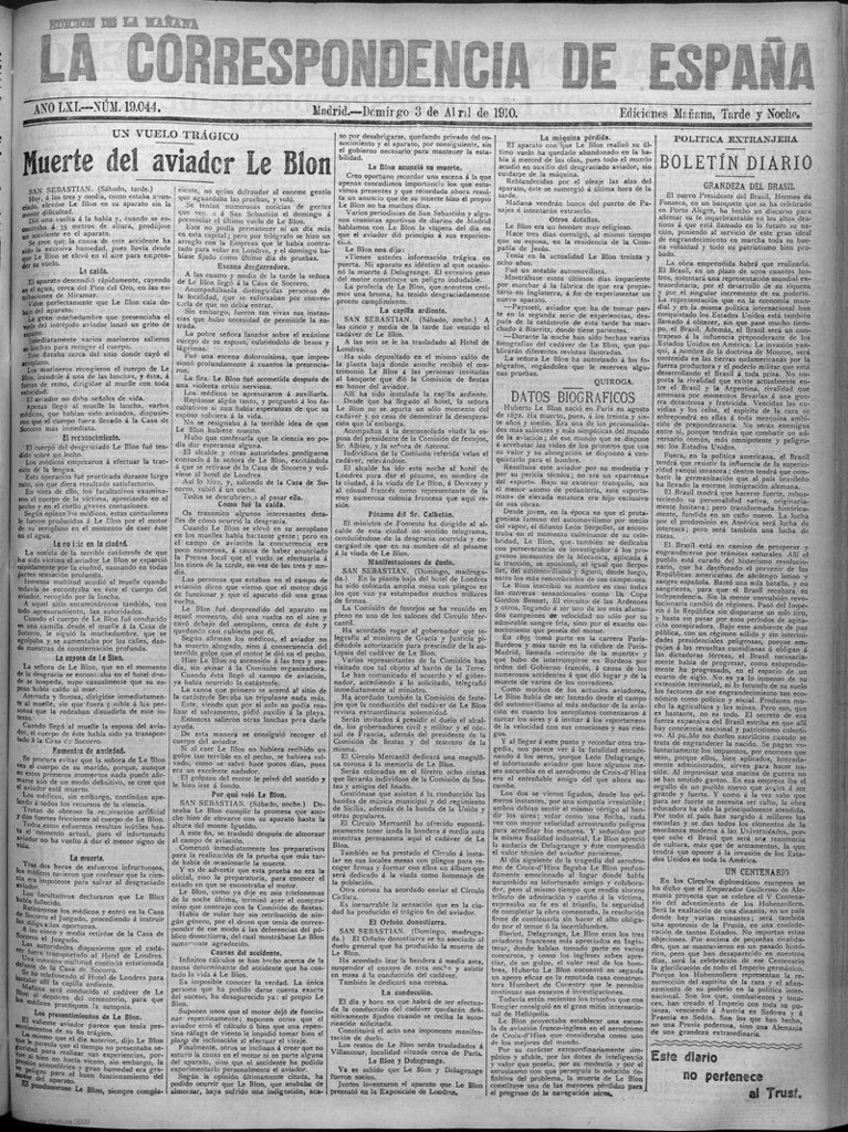 Miniatura de La Correspondencia de España del 3 de abril de 1910 (edición de la mañana)