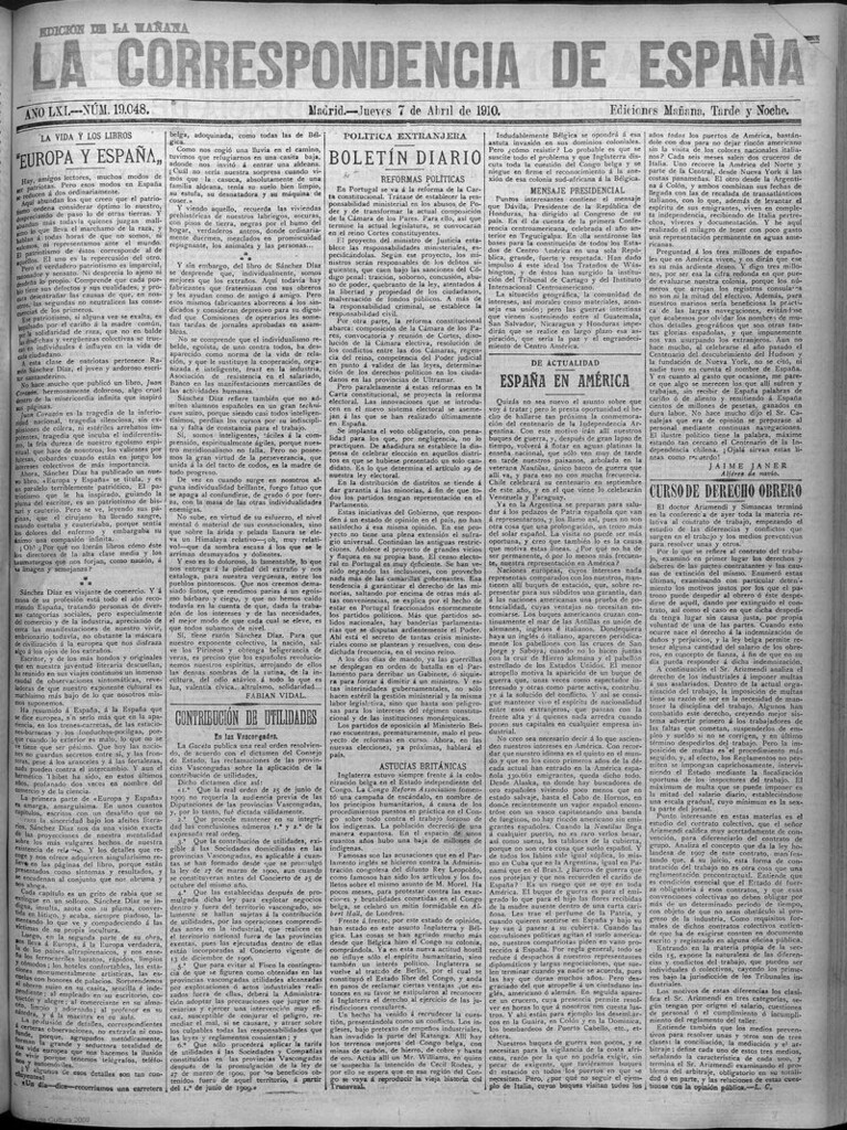 Miniatura de La Correspondencia de España del 7 de abril de 1910 (edición de la mañana)