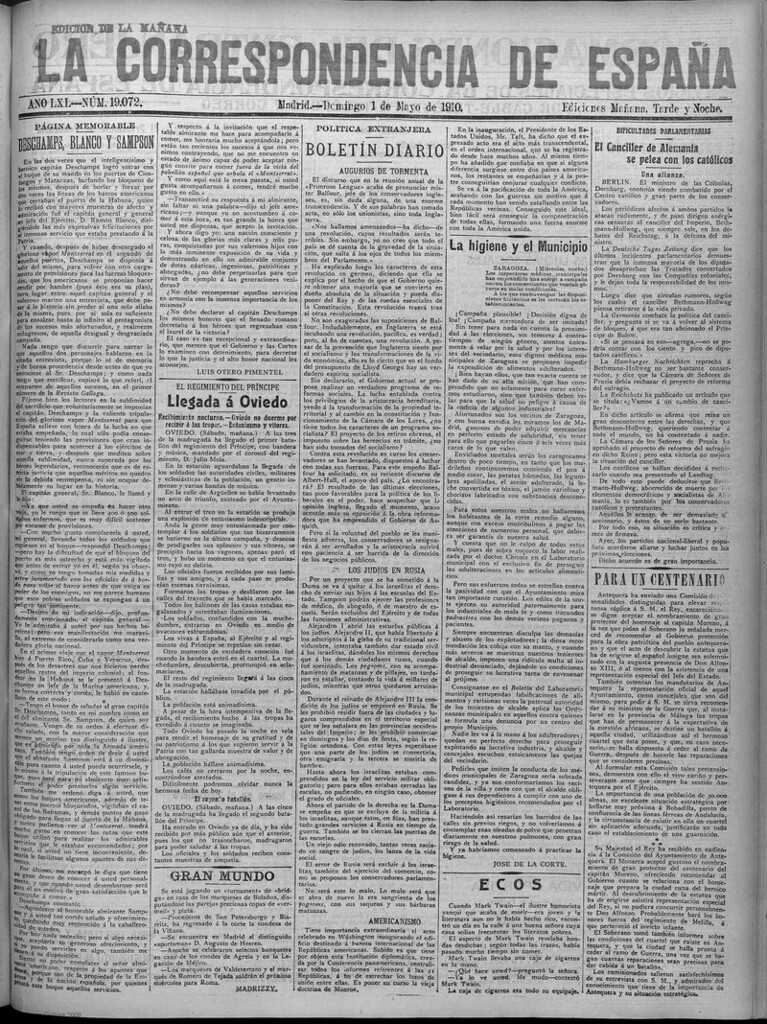 Miniatura de La Correspondencia de España del 1 de mayo de 1910 (edición de la mañana)