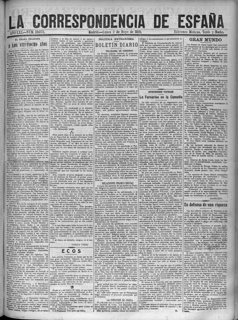 Miniatura de La Correspondencia de España del 2 de mayo de 1910