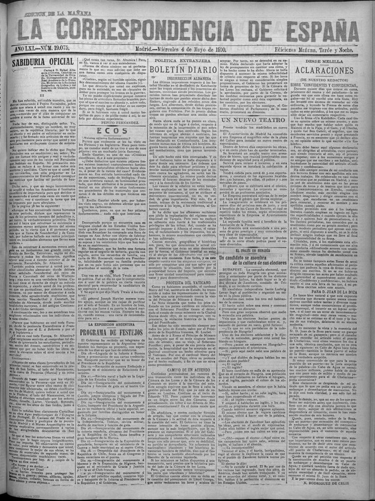Miniatura de La Correspondencia de España del 4 de mayo de 1910 (edición de la mañana)