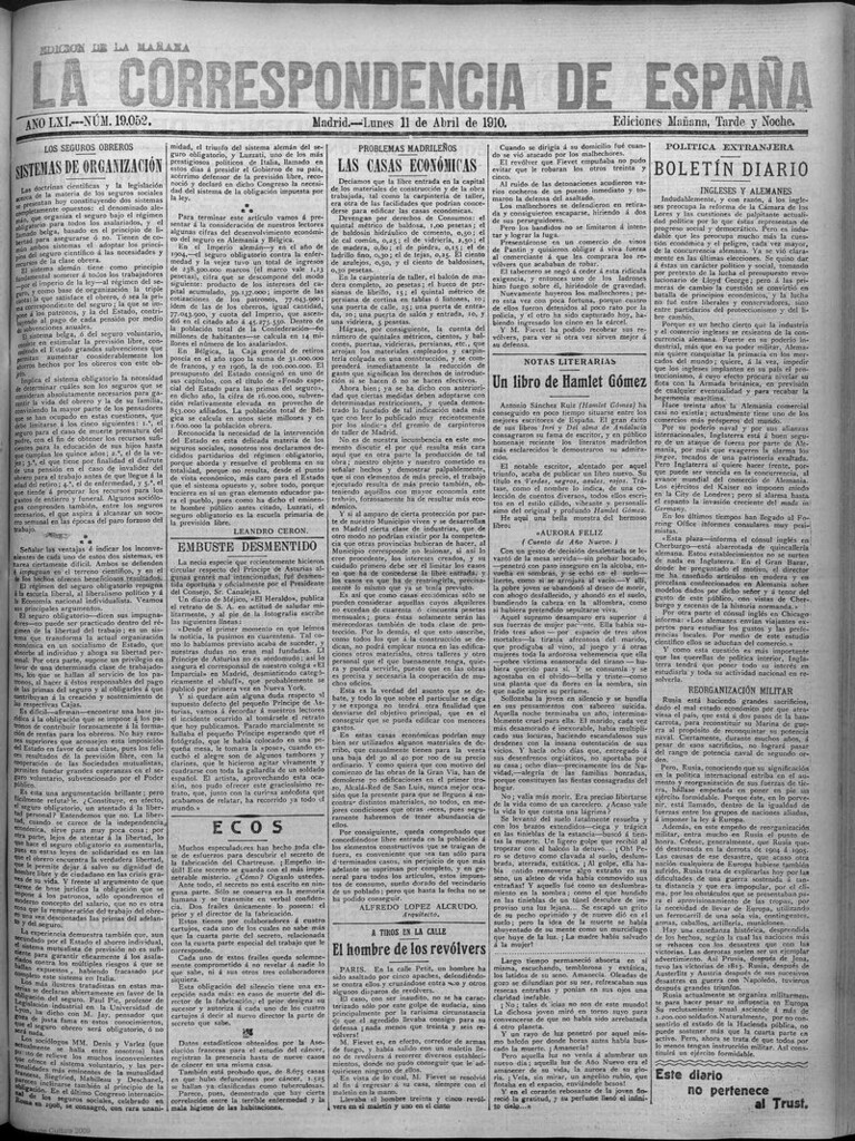 Miniatura de La Correspondencia de España del 11 de abril de 1910 (edición de la mañana)