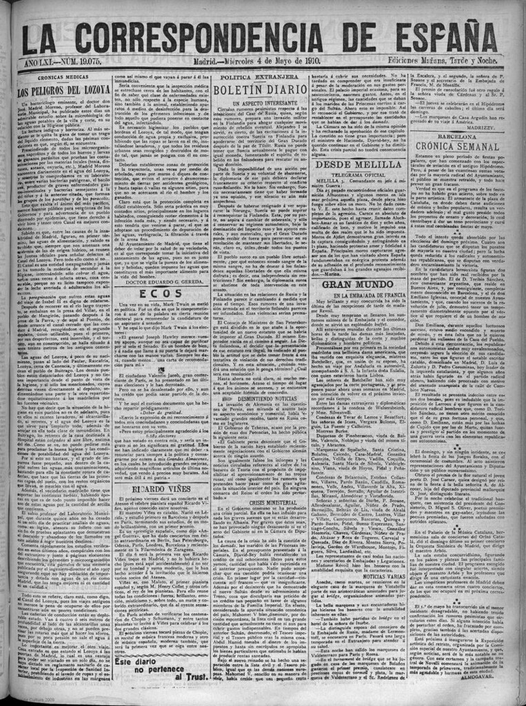 Miniatura de La Correspondencia de España del 4 de mayo de 1910
